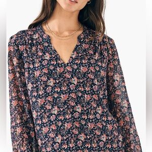 FAHERTY Sage Wood Floral Silk Blend Top